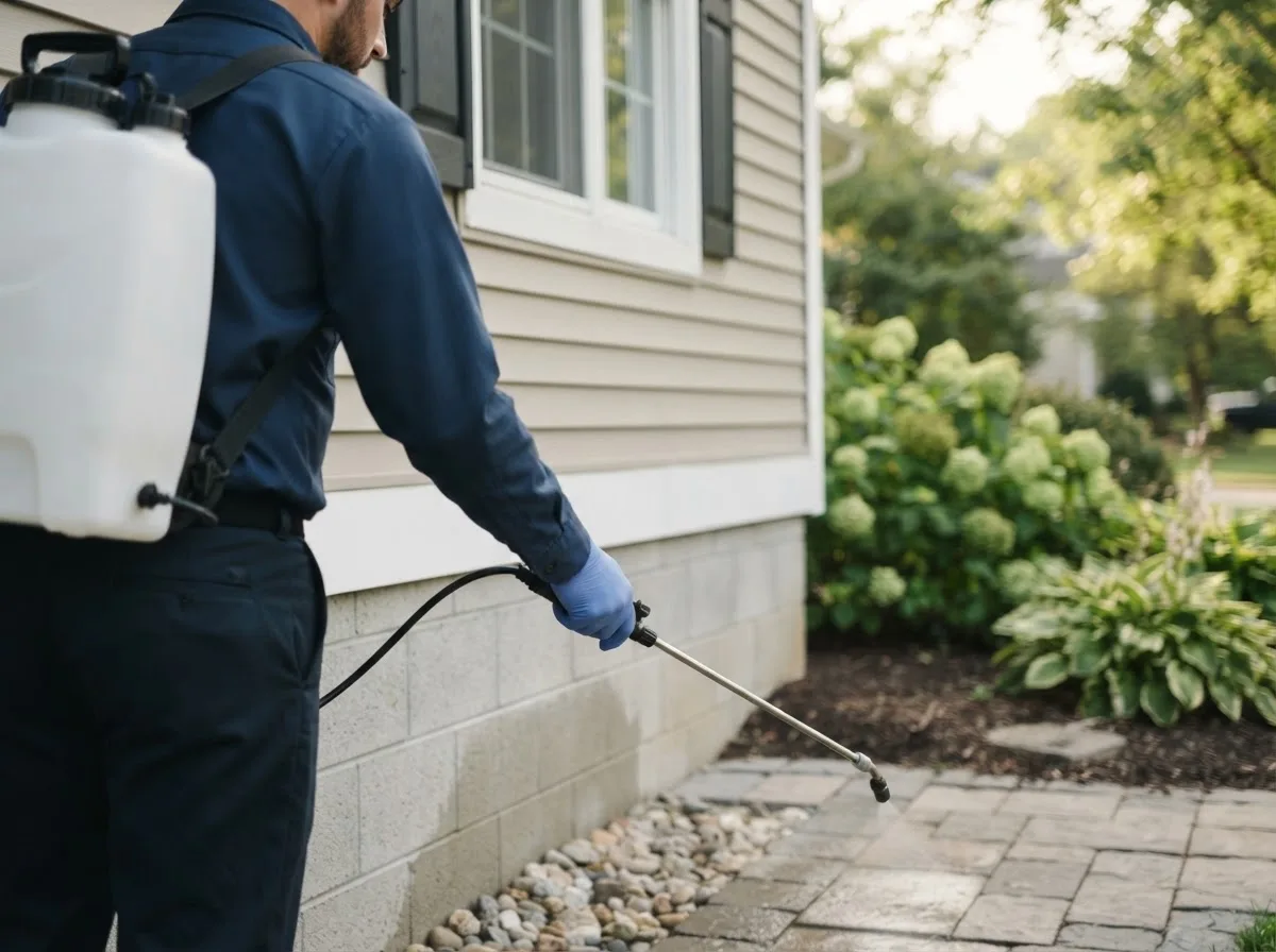 Pest control technician inspecting a home in Columbus, MI